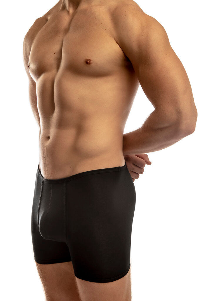 Black Jack Adams LUX Profile Boxer Brief showing front view of fitted underwear with sleek design and waistband detail.