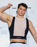 CITYBOYZ USA Supawear mesh duo tone crop tank top in black and white, featuring a stylish sleeveless design with mesh panels.