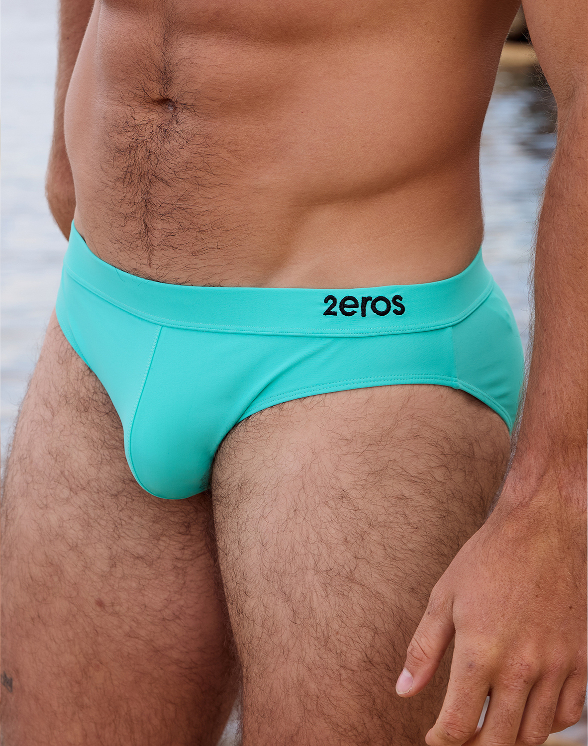 Neon blue CITYBOYZ★USA 2Eros Encore swim brief with sleek design, shown in the image.