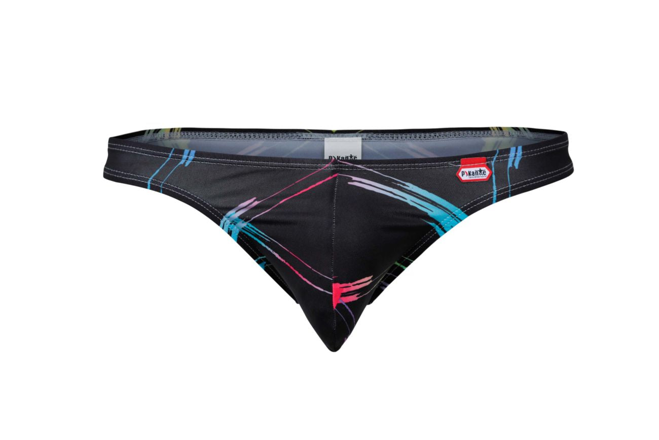 Black Pikante Nucleus Thong by CITYBOYZ★USA, featuring a sleek design and minimal coverage, displayed on a neutral background.