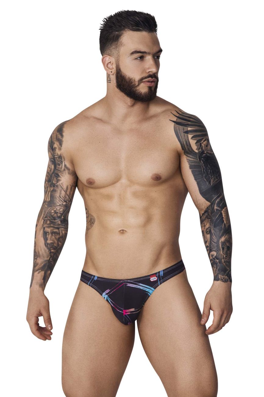 Black Pikante Nucleus Thong by CITYBOYZ★USA, featuring a sleek design with thin straps and minimal coverage.