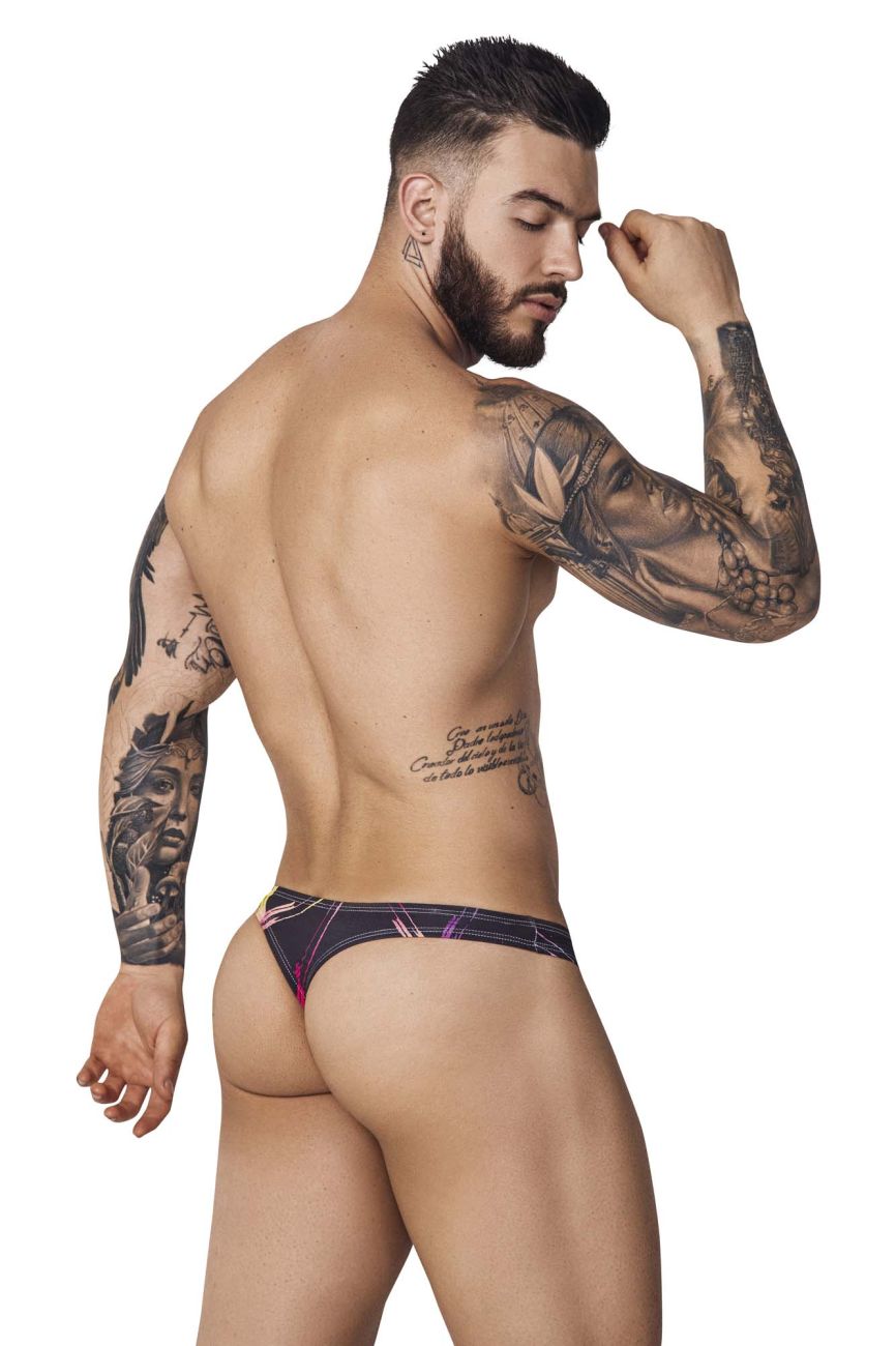Black Pikante Nucleus Thong by CITYBOYZ★USA, featuring sleek design and minimal coverage, shown on a model.