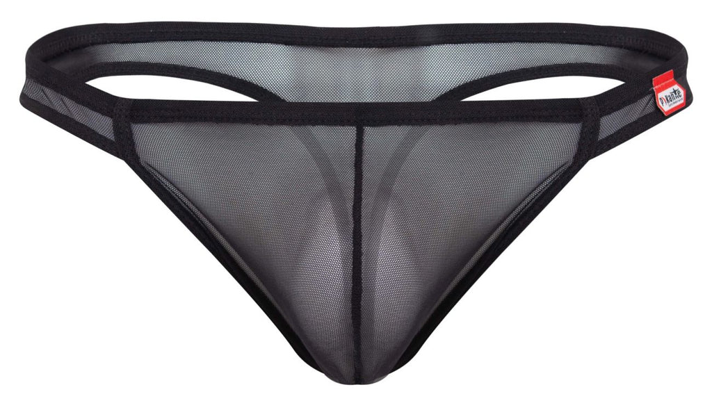 Black Pikante amusing thong by CITYBOYZ USA featuring sheer mesh briefs for men, with a snug, stylish fit.