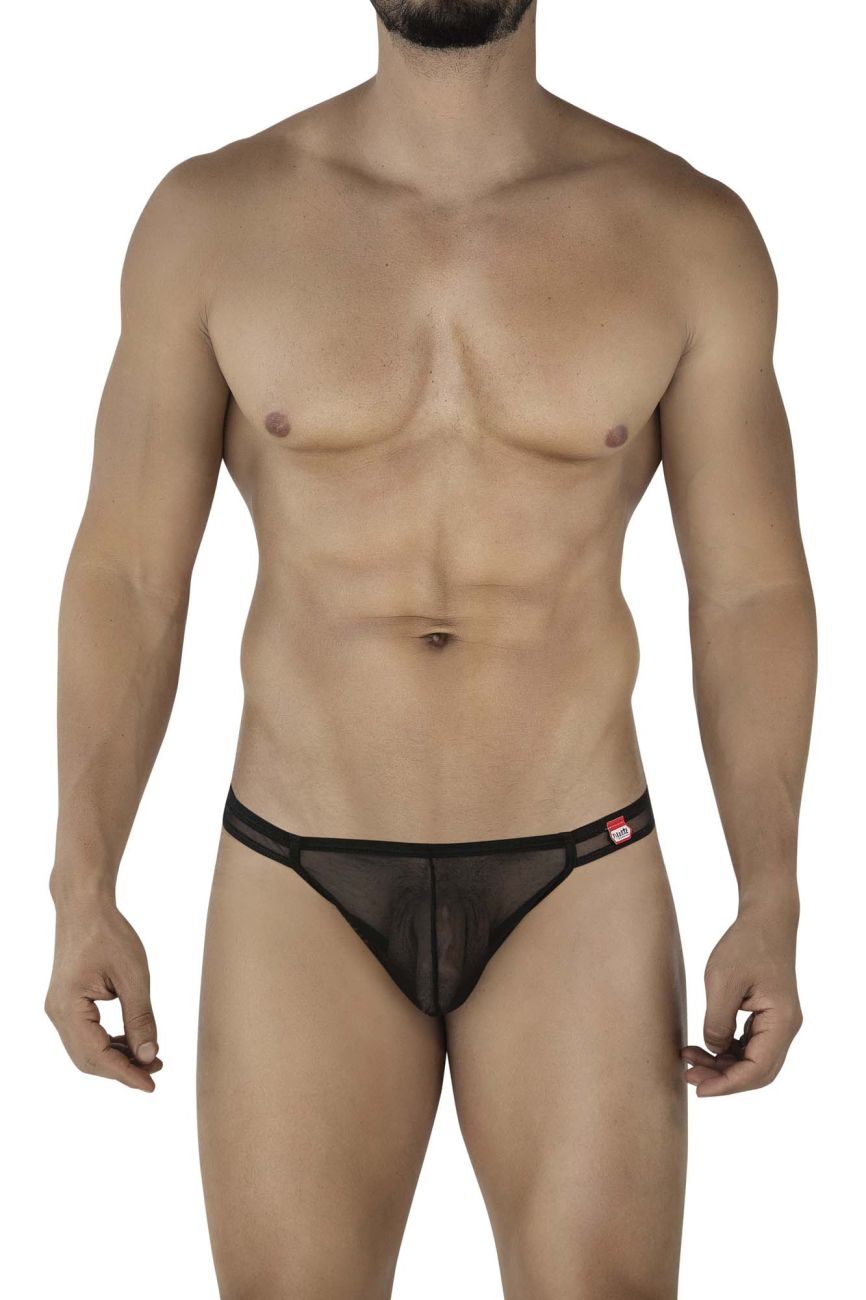 Black Pikante Amusing Thong by CITYBOYZ★USA featuring sheer mesh fabric and minimal design, displayed on a model.