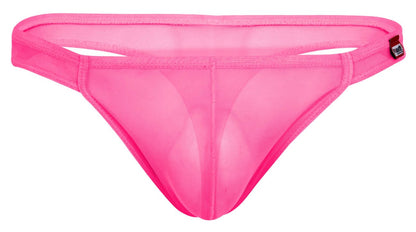 Fuchsia Pikante Amusing Thong by CITYBOYZ★USA with minimal coverage and decorative details, displayed on a mannequin.