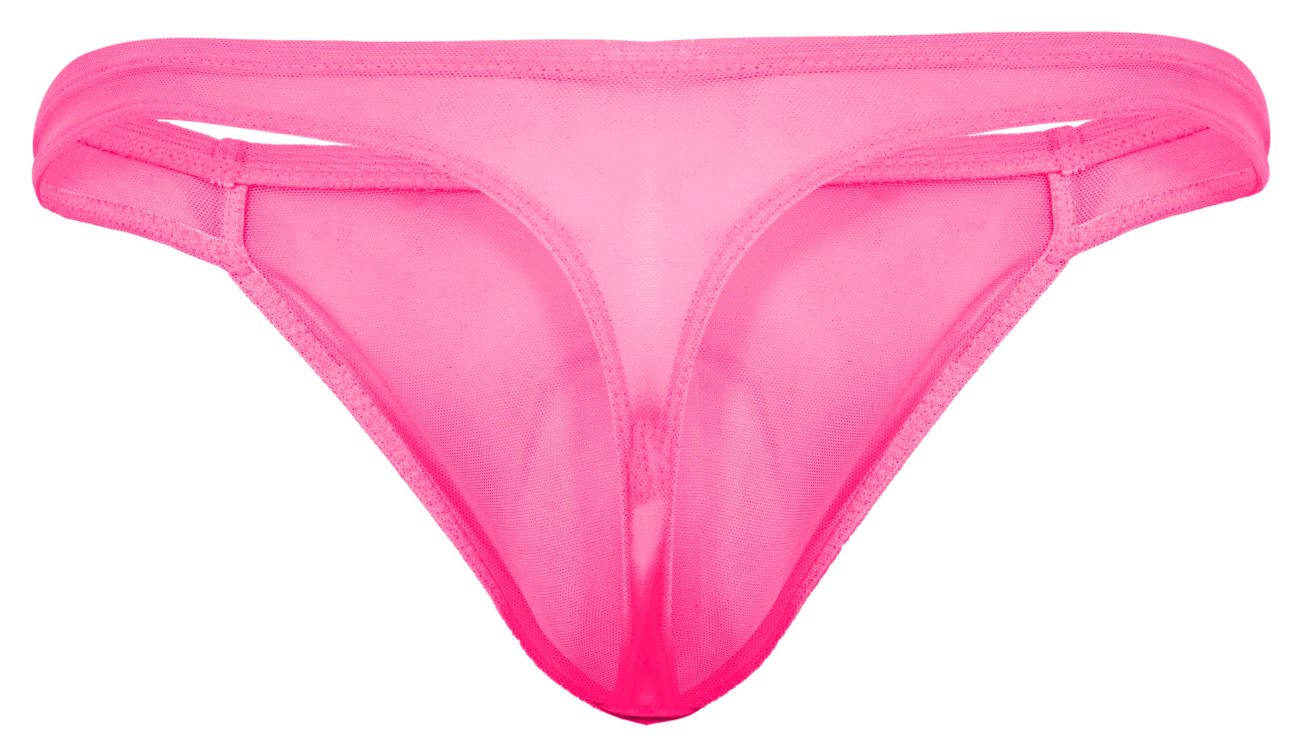 Fuchsia sheer mesh men's thong from CITYBOYZ★USA, featuring a comfortable, stylish design with the Pikante Amusing Thong label.