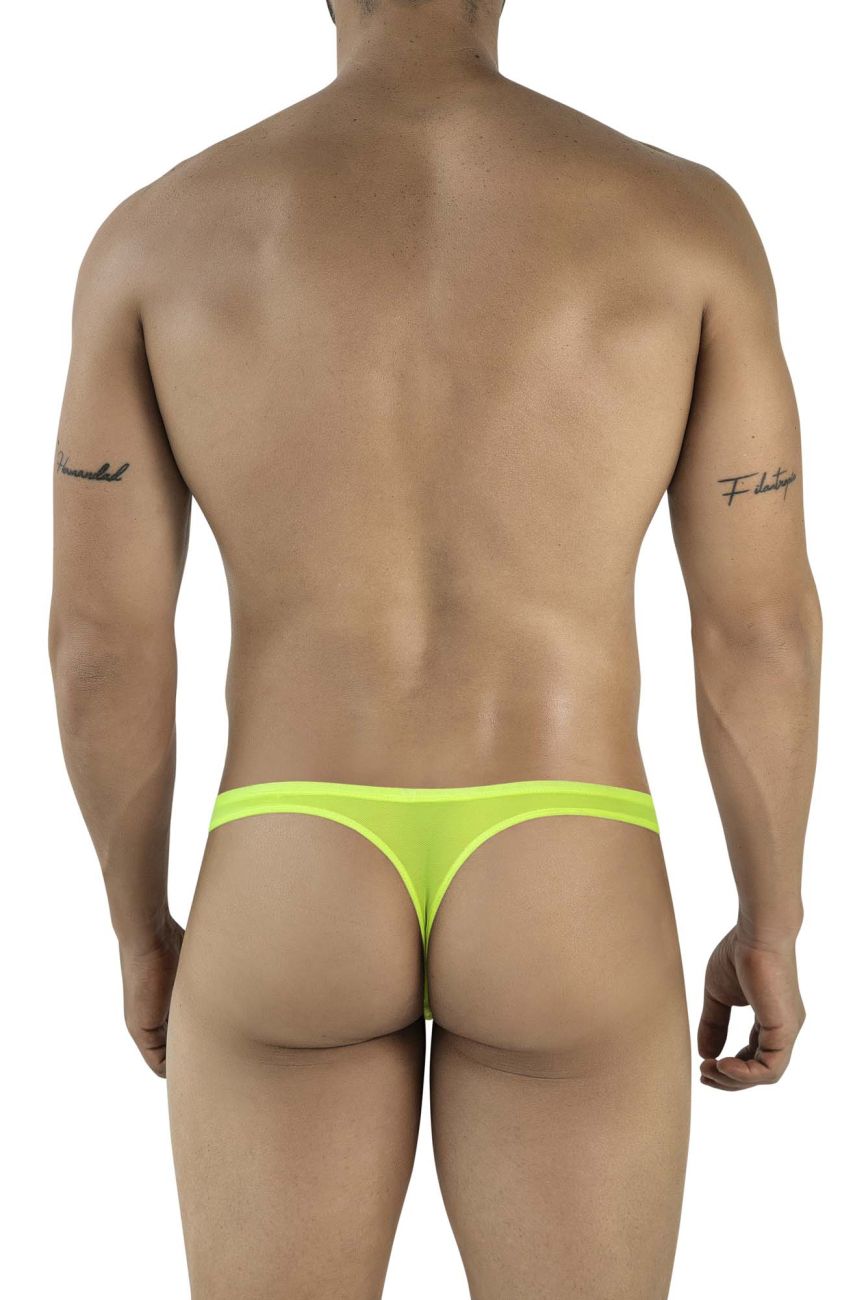 Neon green Pikante amusing men's thong by CITYBOYZ★USA featuring sheer mesh fabric and minimal design.