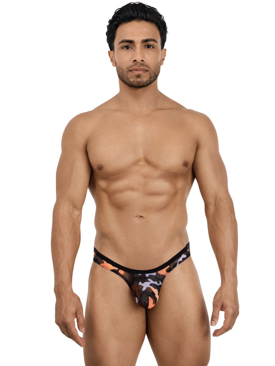Multi-colored Pikante Cam thong from CITYBOYZ★USA, shown on a model with vibrant fabric and minimal coverage.