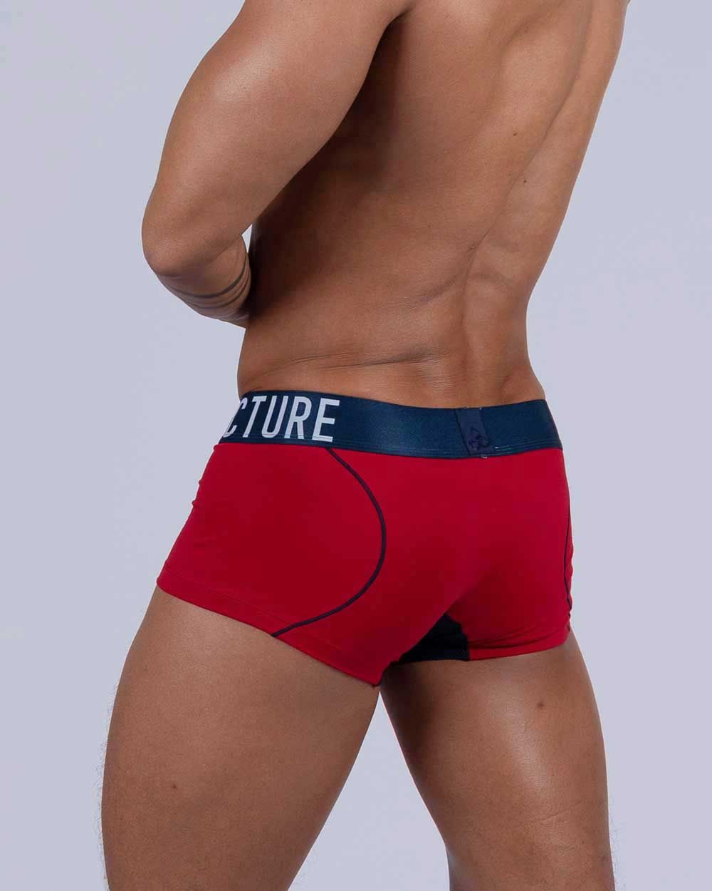 Private Structure Athlete Trunk by CITYBOYZ★USA in red with falcon design, showcasing durable fabric and athletic fit.