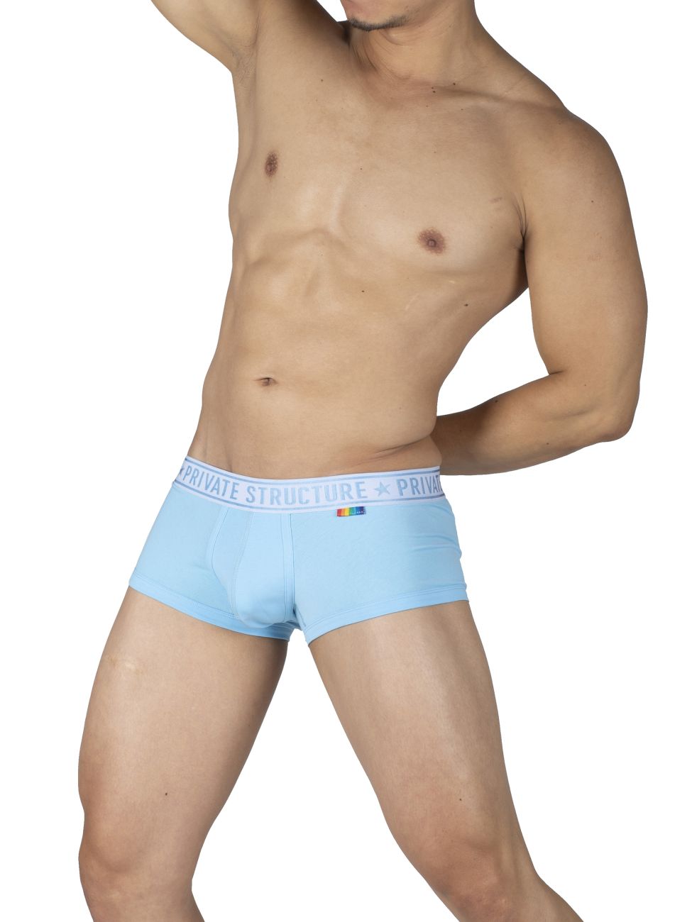 Pair of yellow and blue private structure mid-waist trunks from CITYBOYZ USA, featuring comfortable fit and vibrant color design.
