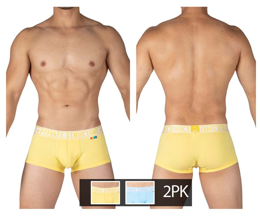 Yellow and blue private structure mid-waist trunks from CITYBOYZ★USA, featuring comfortable fit and stylish design.