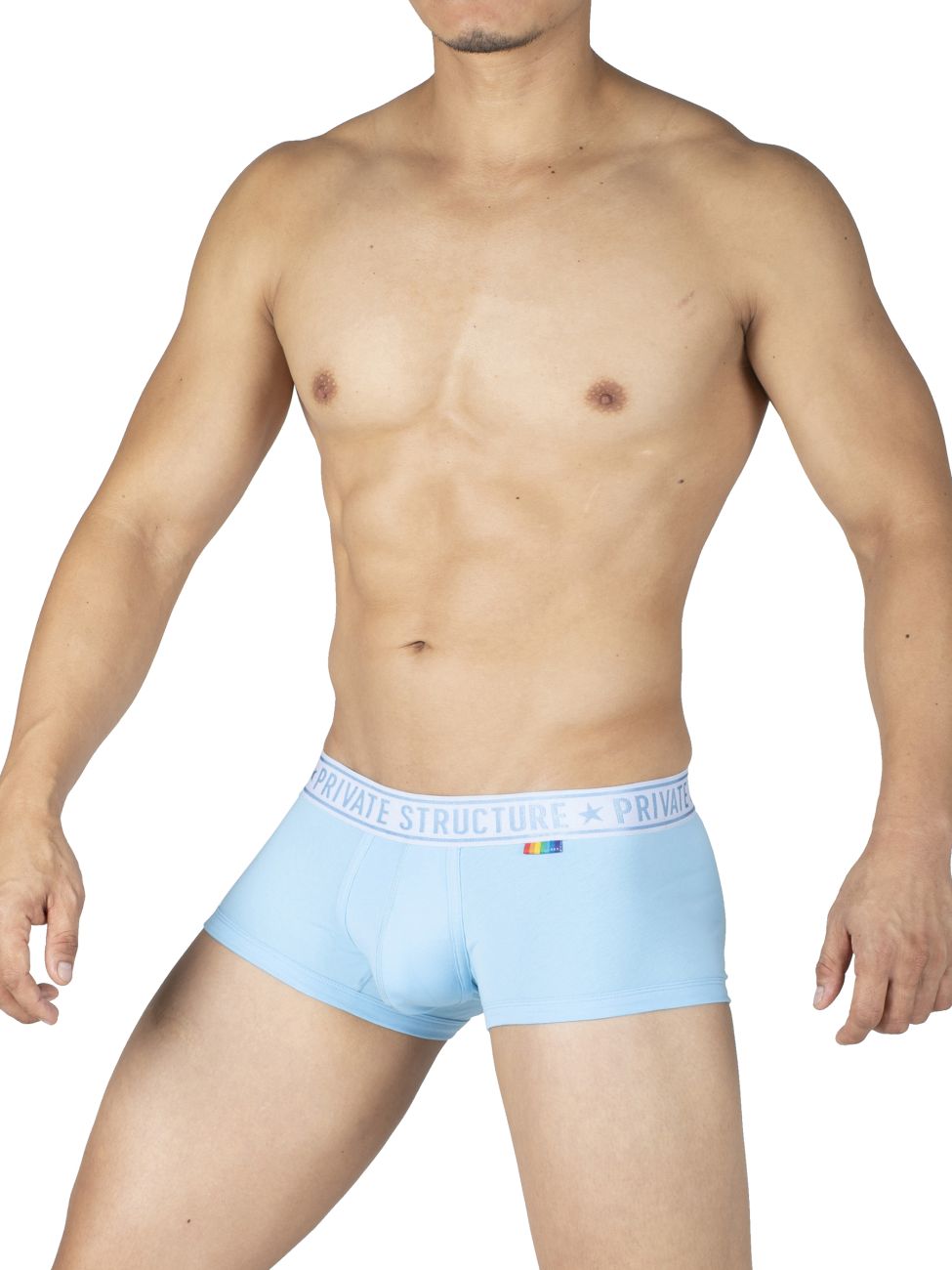 Pair of CITYBOYZ USA private structure mid-waist trunks in yellow and blue, displayed flat on a white background.
