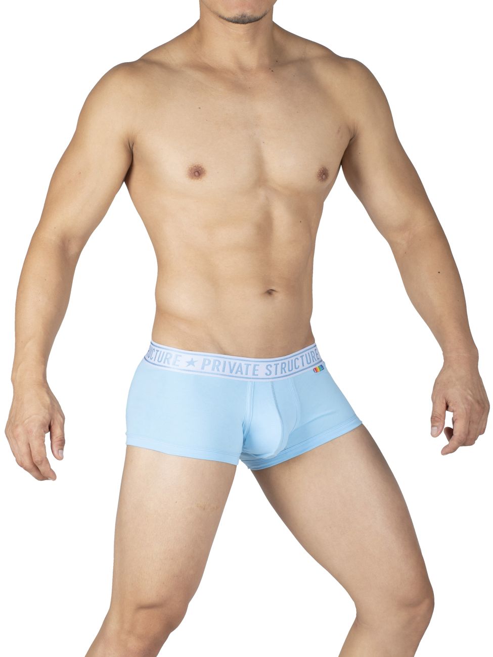 Private Structure mid-waist men's trunks in yellow and blue, 2-pack by CITYBOYZ USA, showing the colorful fabric and fit.