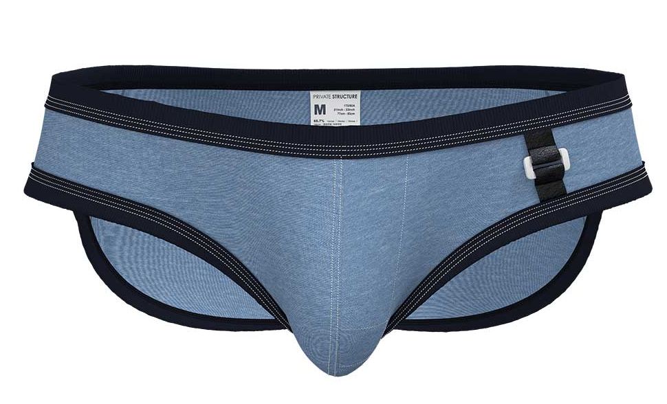 Private Structure Barn Boy low rise mini brief underwear by CITYBOYZ USA in denim fabric, featuring a snug fit and stylish design.