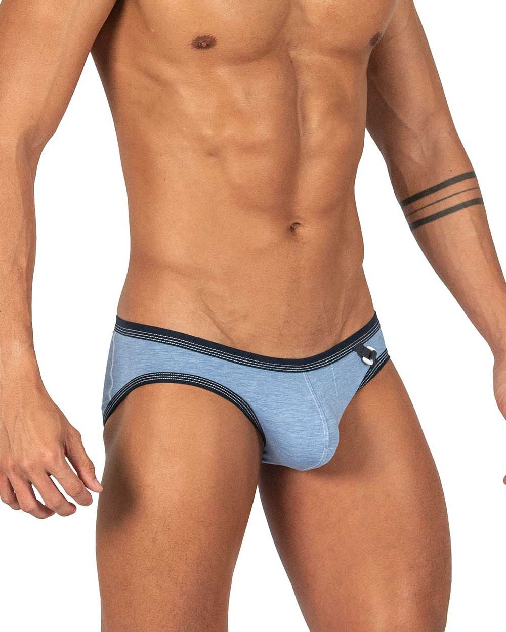 CityBoyz USA denim mini brief underwear featuring a low-rise design and private structure for a comfortable fit.