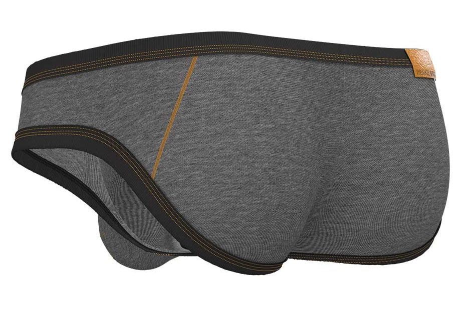 CITYBOYZ★USA Private Structure Barn Boy low rise mini brief in stone gray, showcasing the snug fit and soft fabric of the underwear.