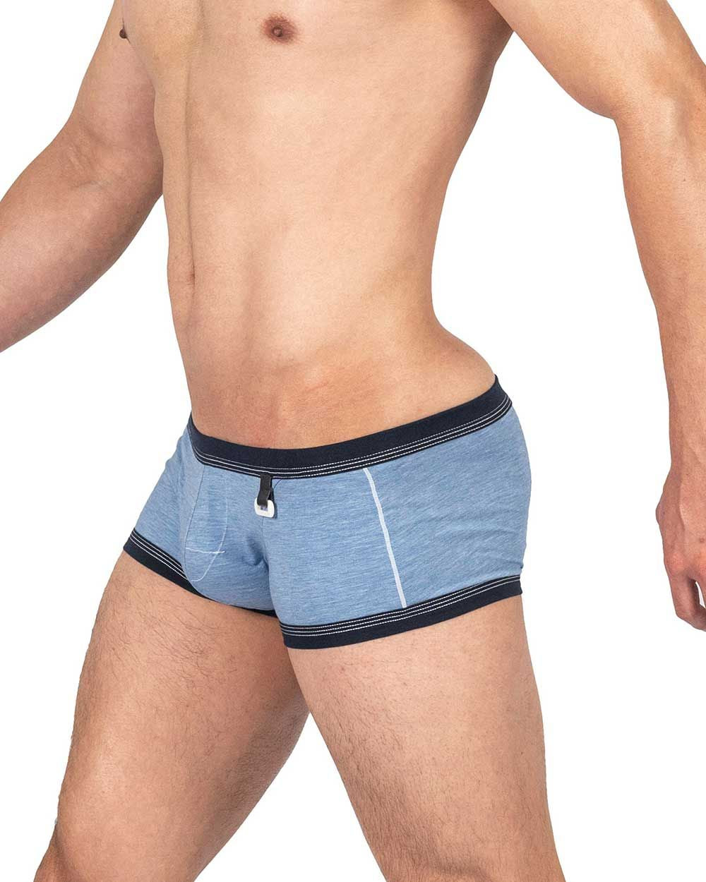 Private Structure Barn Boy low-rise trunk underwear in denim, featuring CITYBOYZ★USA branding and a comfortable fit.