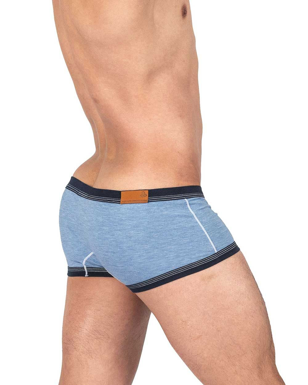 Blue denim low-rise trunk underwear by CITYBOYZ★USA featuring a snug fit and minimal design.