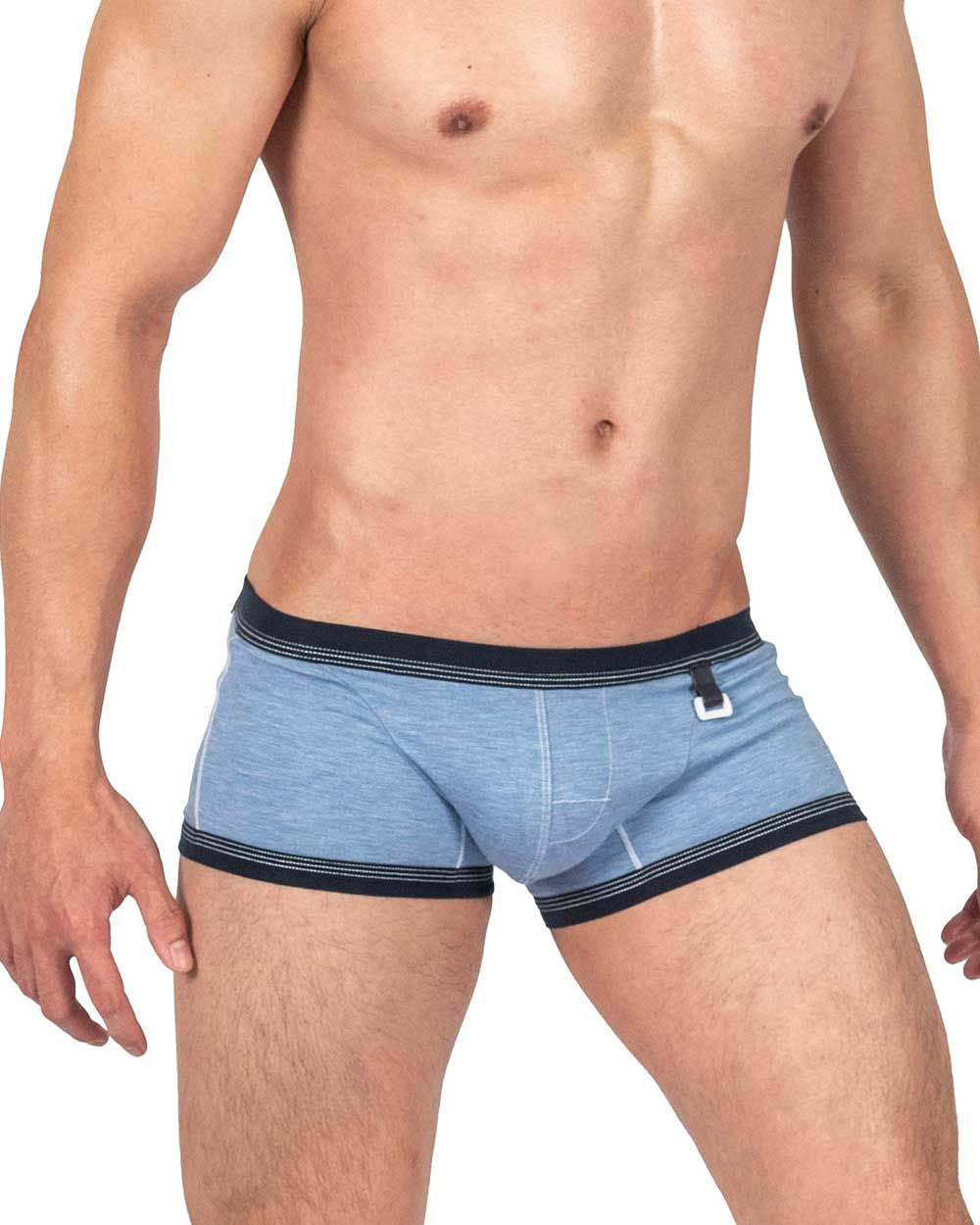 Private Structure Barn Boy low rise trunk underwear by CITYBOYZ★USA in denim, showing the front view of the underwear.