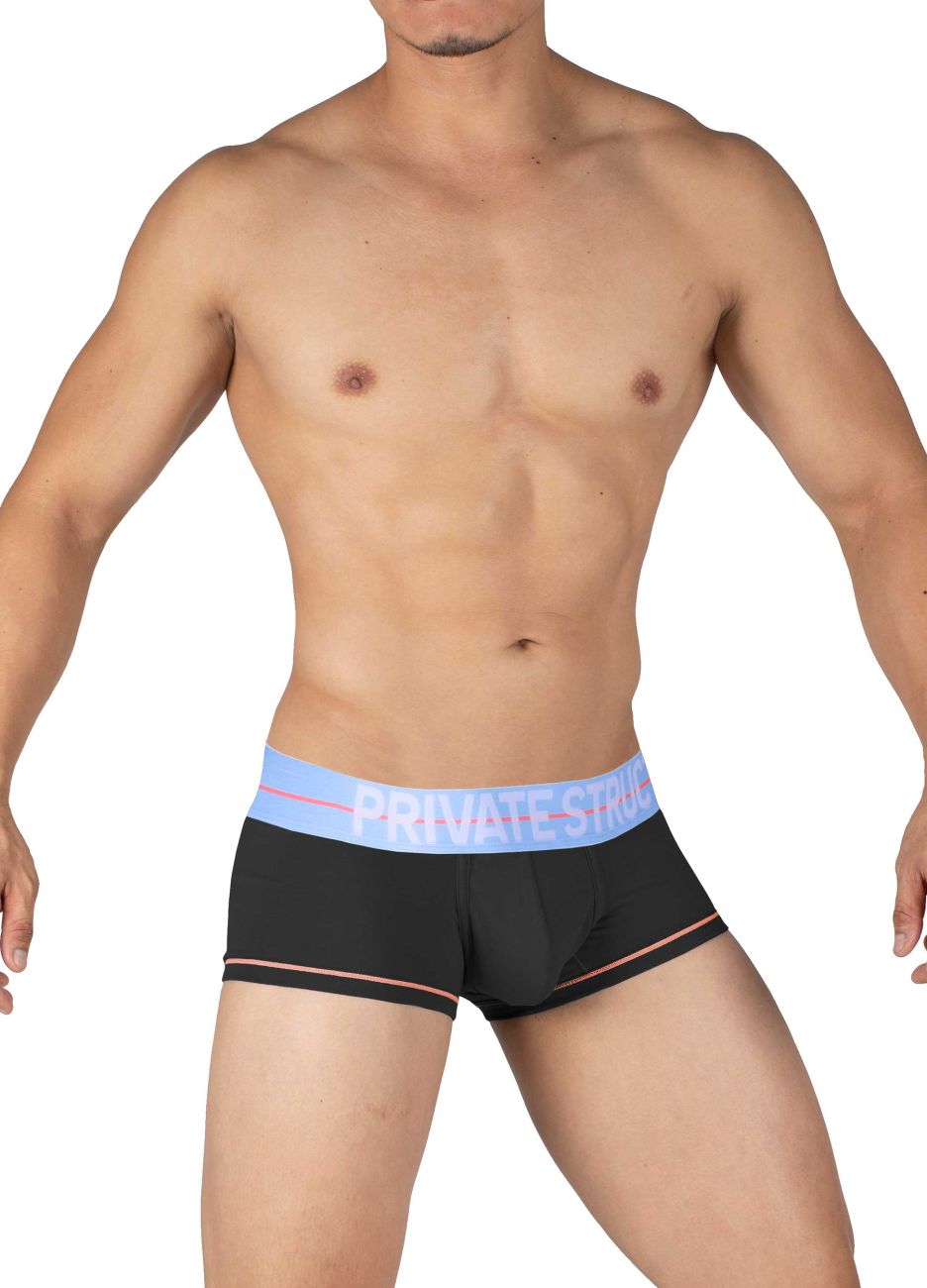 Black Private Structure Mo Lite mid-waist boxer briefs by CITYBOYZ USA, featuring comfortable elastic waistband and snug fit.