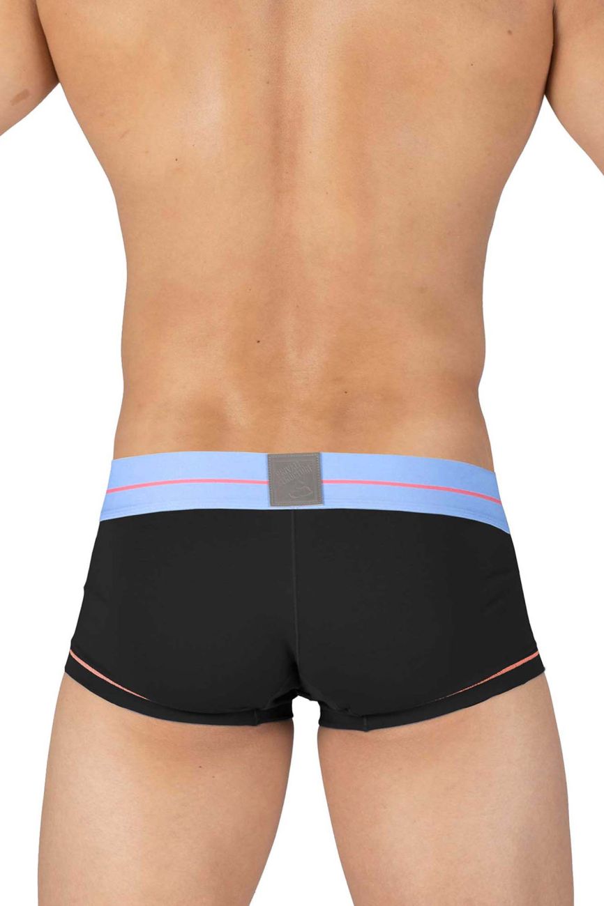 Black CITYBOYZ USA Private Structure Mo Lite mid waist boxer brief shown on a model, highlighting the comfortable fit and sleek design.