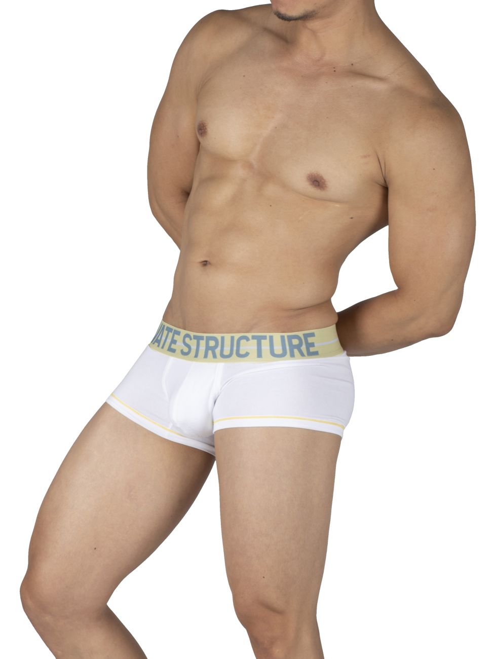 White Private Structure Mo Lite Mid Waist Boxer Brief by CITYBOYZ★USA, showcasing the comfortable fit and sleek design.