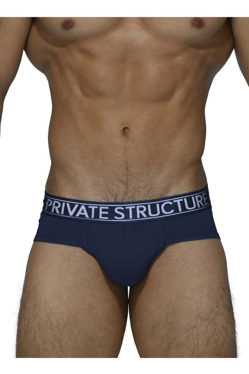 Private Structure platinum bamboo brief underwear in midnight navy by CITYBOYZ★USA, shown on a model.