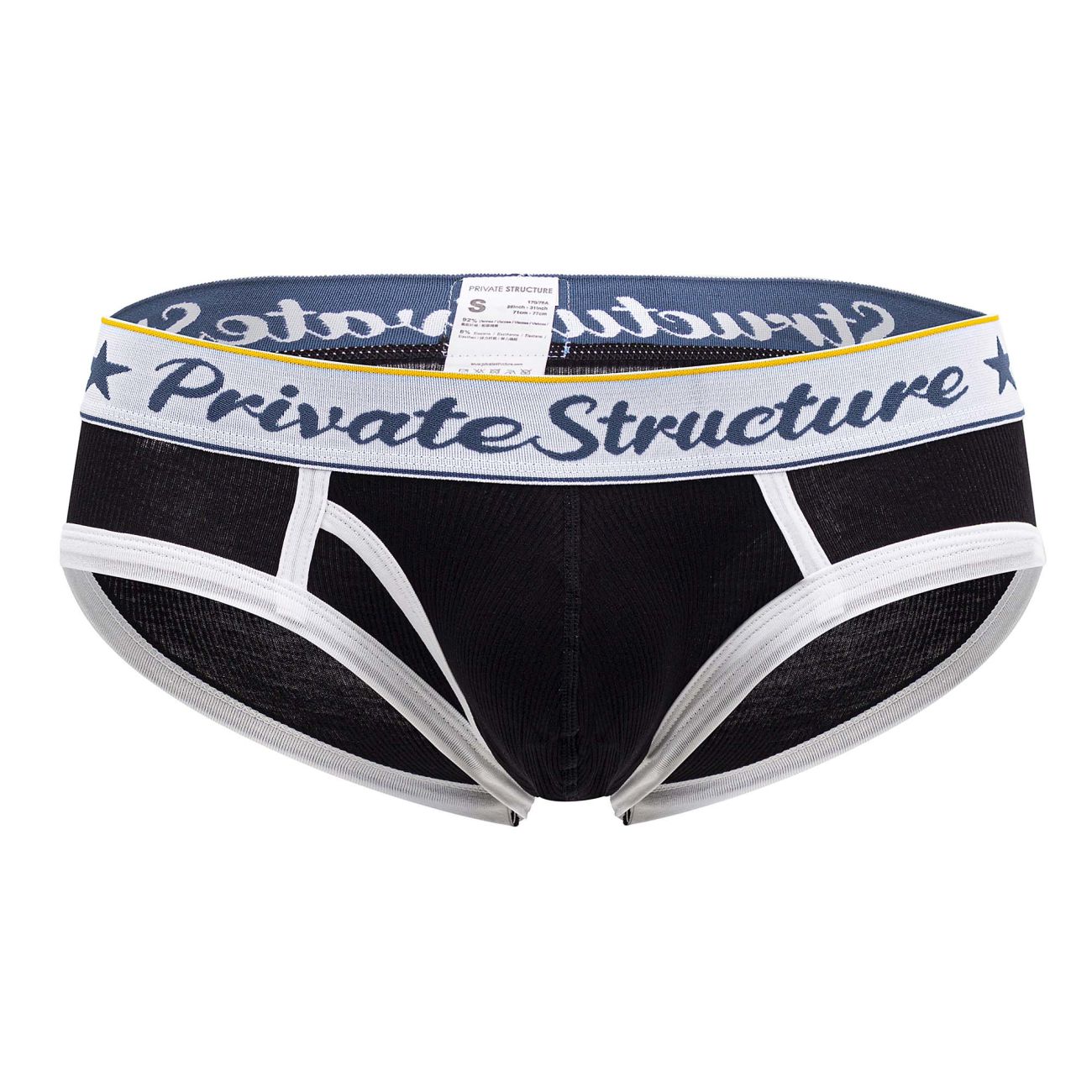 Black CITYBOYZ★USA Private Structure classic mid waist mini brief underwear on a model, showcasing the comfortable fit and sleek design.