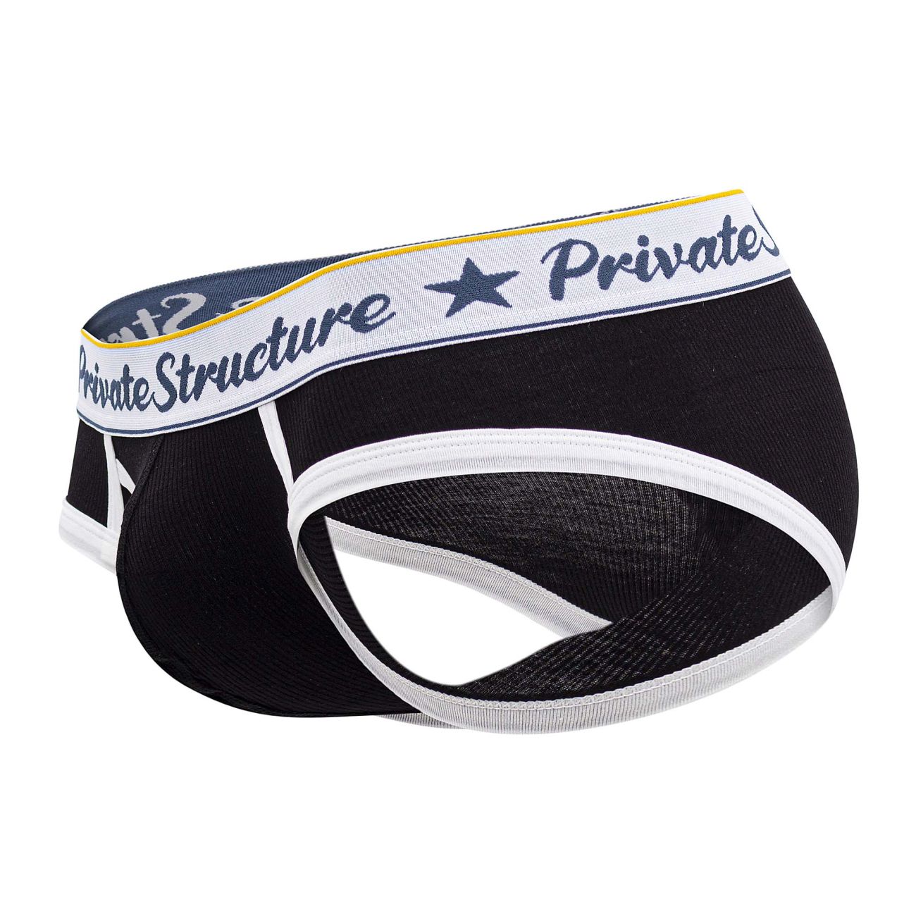 Black Private Structure Classic Mid Waist Mini Brief underwear by CITYBOYZ★USA, showing the comfortable fit and sleek design.