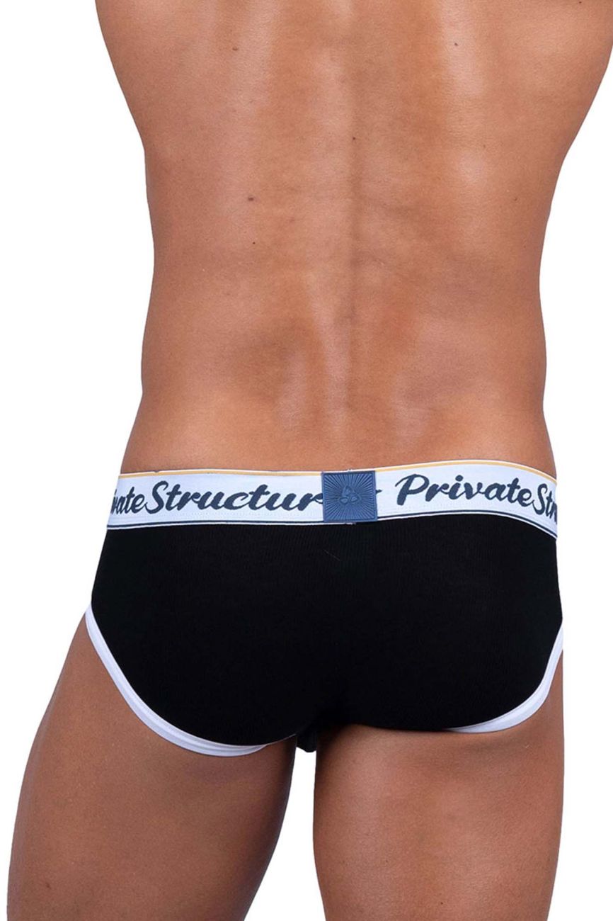 Black Private Structure Classic Mid Waist Mini Brief underwear by CITYBOYZ★USA, shown on a model with a smooth fit.