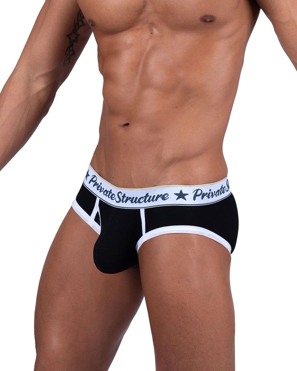 Black Private Structure Classic Mid Waist Mini Brief underwear by CITYBOYZ★USA, featuring a snug fit and simple design.