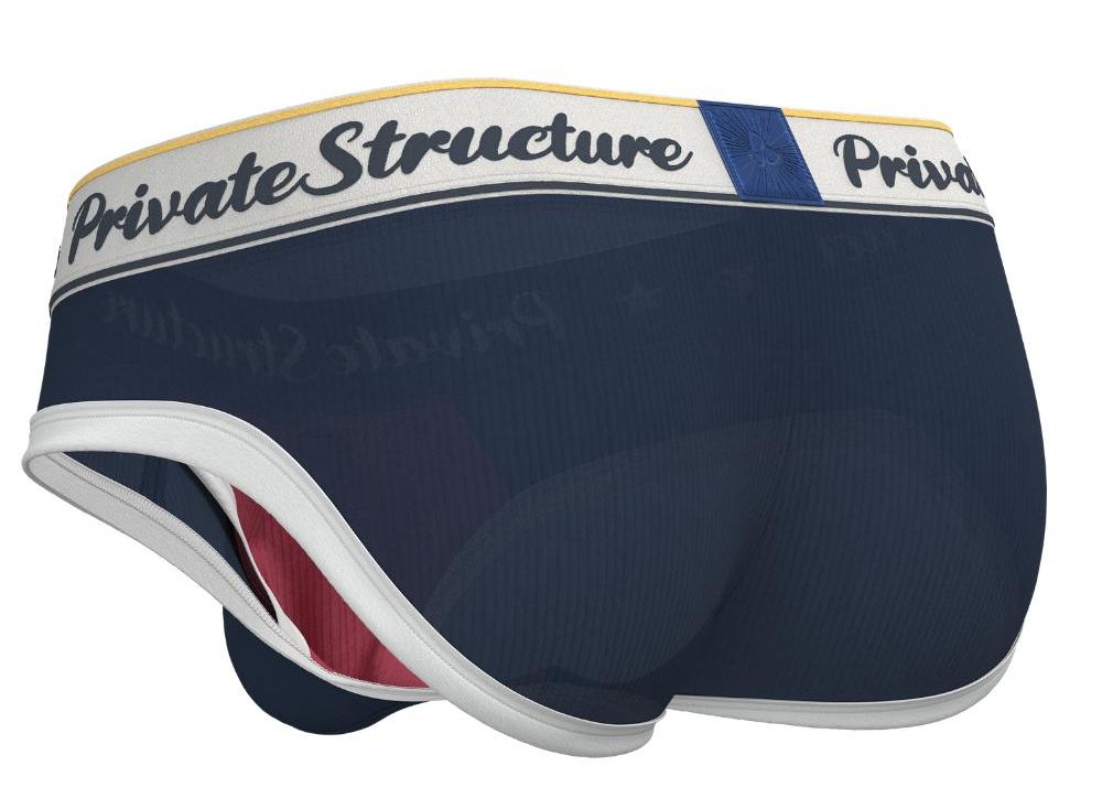 Private Structure Classic Navy mid-waist mini brief underwear by CITYBOYZ USA, showing snug fit and soft fabric.