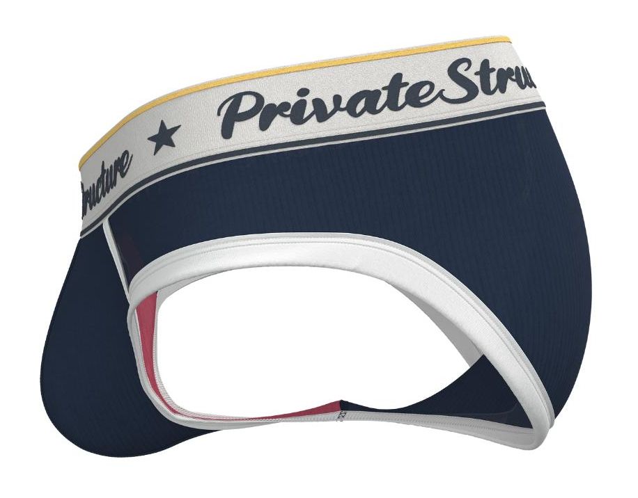 Navy private structure classic mid waist mini brief underwear by CITYBOYZ USA, shown on a plain background.