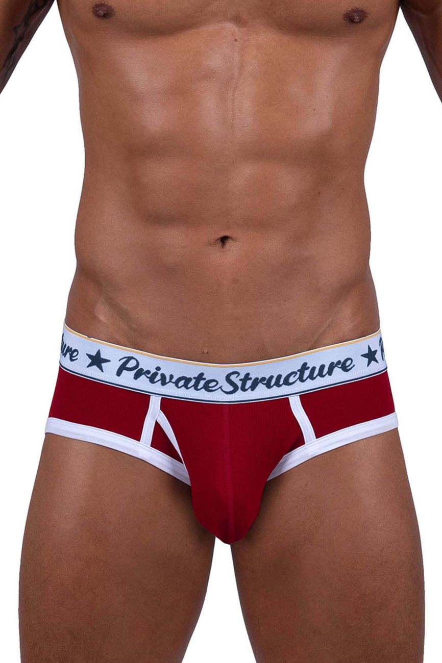 Red Private Structure Classic Mid Waist Mini Brief underwear by CITYBOYZ★USA, showing the snug fit and soft fabric.