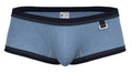 Private Structure Barn Boy low rise mini brief underwear by CITYBOYZ USA in denim fabric, shown on a model.