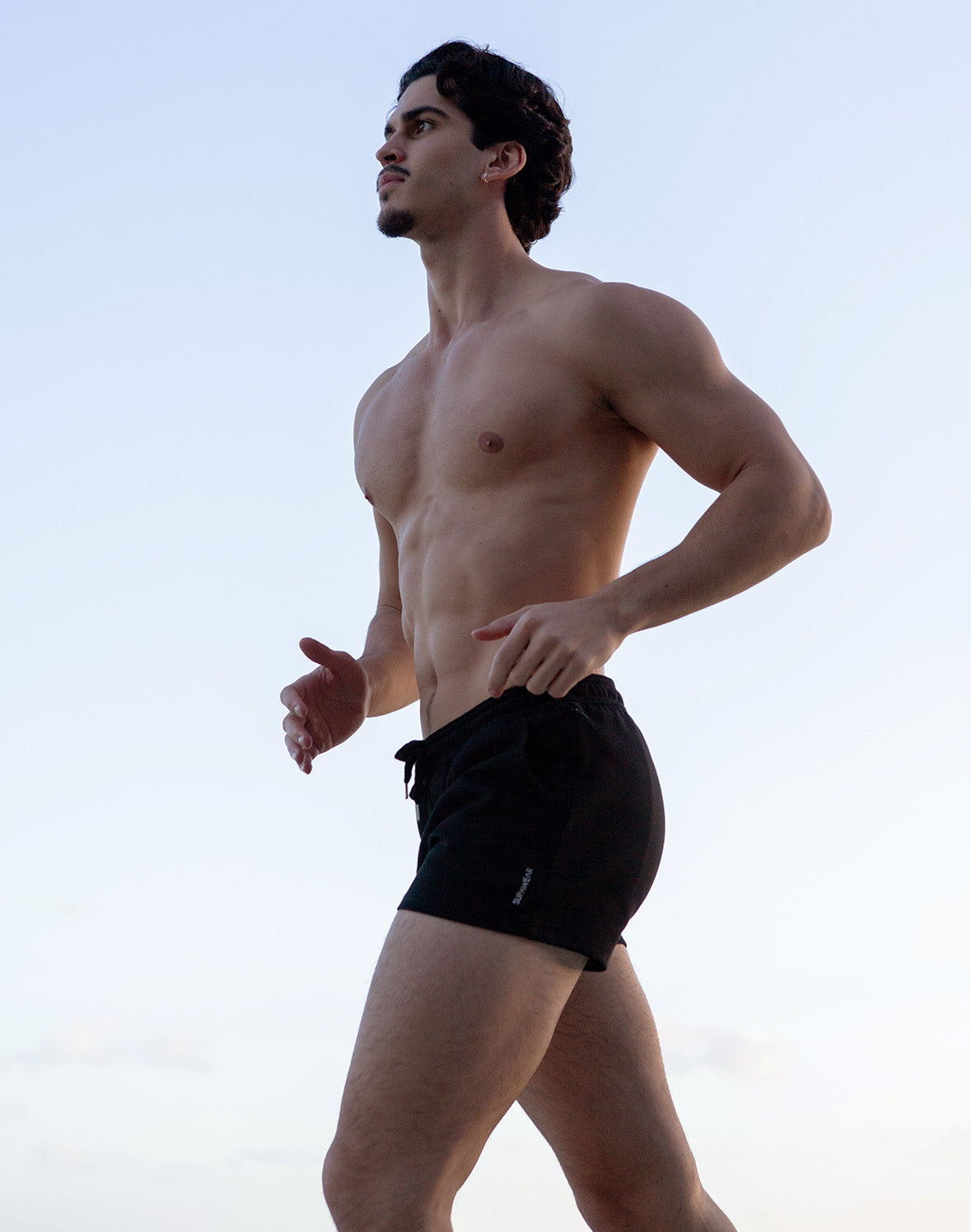 CITYBOYZ★USA Supawear Jersey Short, athletic shorts in navy with white side stripes, displayed on a model.