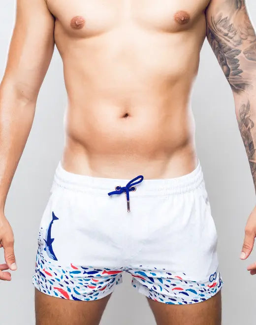 CityBOYZ★USA 2Eros Seascape swim shorts featuring vibrant ocean-inspired design and comfortable fit for beach or pool.