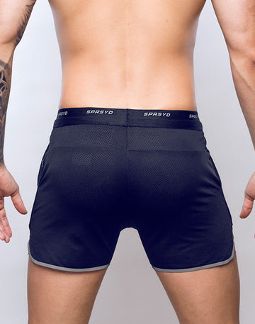 CityBoyz USA Supawear SPR Racer Short athletic shorts in black with blue accents, lightweight and breathable for active wear.