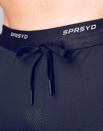 CITYBOYZ★USA Supawear SPR Racer Short athletic shorts in black with white accents, displayed on a hanger.