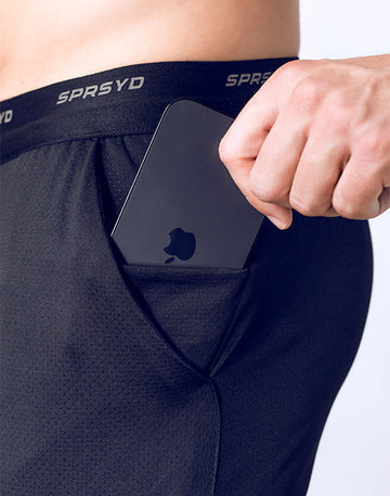 CITYBOYZ★USA Supawear SPR Racer Short athletic shorts in black with white accents, displayed on a model.