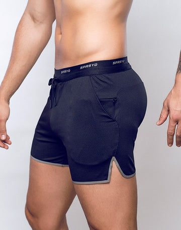 CITYBOYZ★USA Supawear SPR Racer Short athletic shorts in black with sporty design and elastic waistband, ideal for active wear.