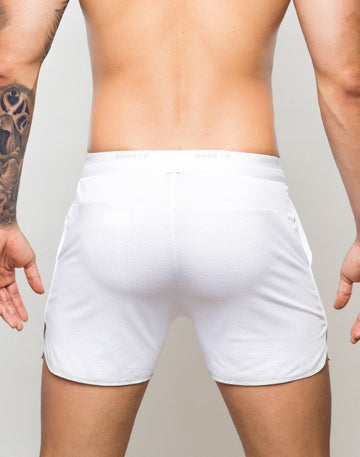 CITYBOYZ★USA Supawear SPR Racer Short athletic shorts in black with white accents, showcasing a sleek, fitted design for active wear.
