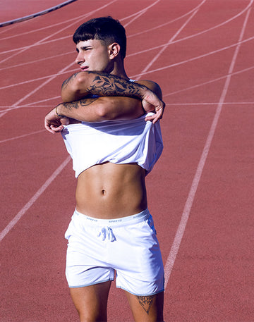 CITYBOYZ★USA Supawear SPR Racer Short athletic shorts in black with white logo, lightweight and breathable fabric, suitable for sports.