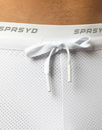 CITYBOYZ★USA Supawear SPR Racer Short athletic shorts in black with white accents, displayed on a mannequin.