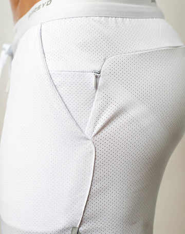 CITYBOYZ★USA Supawear SPR Racer Short athletic shorts in black with white accents, displayed on a hanger.