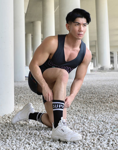 Black Supawear SPR Max Tank Top by CITYBOYZ★USA, close-up of sleeveless athletic tank top on a mannequin.
