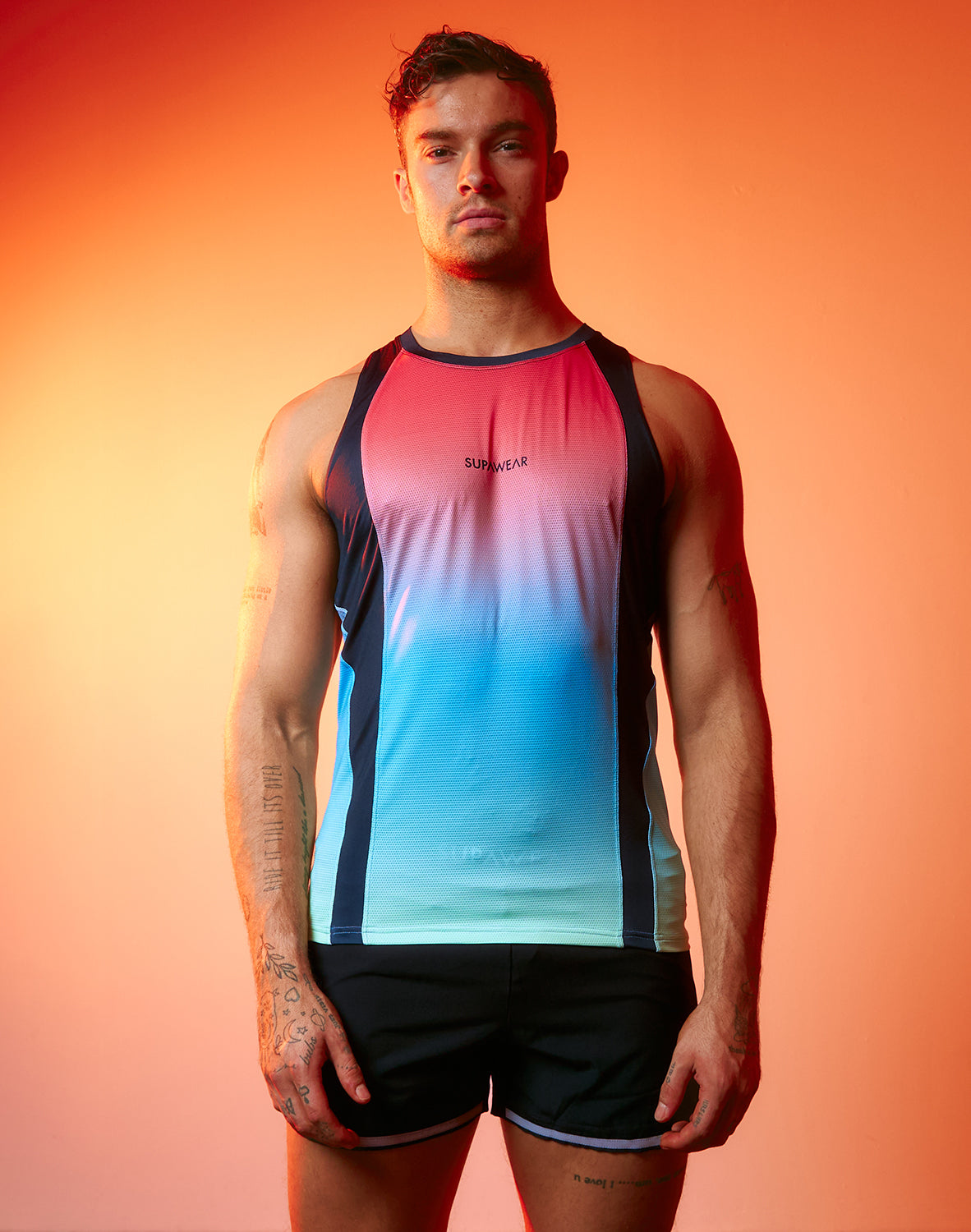 CITYBOYZ★USA Supawear SPR Performance Gradient Tank Top, sleeveless athletic top with vibrant gradient design, close-up view.