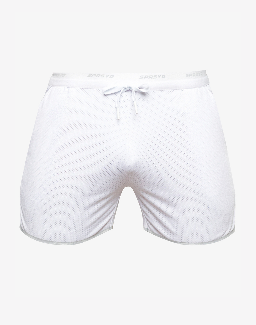 White Supawear SPR Racer Short athletic shorts by CITYBOYZ★USA, featuring a fitted design and breathable fabric.