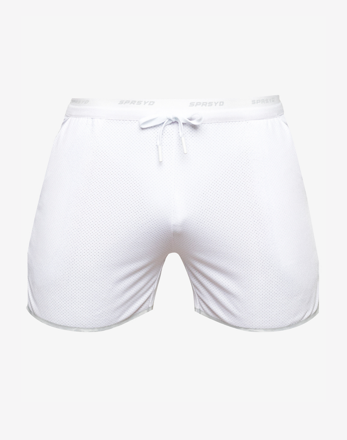 White Supawear SPR Racer Short athletic shorts by CITYBOYZ★USA, featuring a fitted design and breathable fabric.
