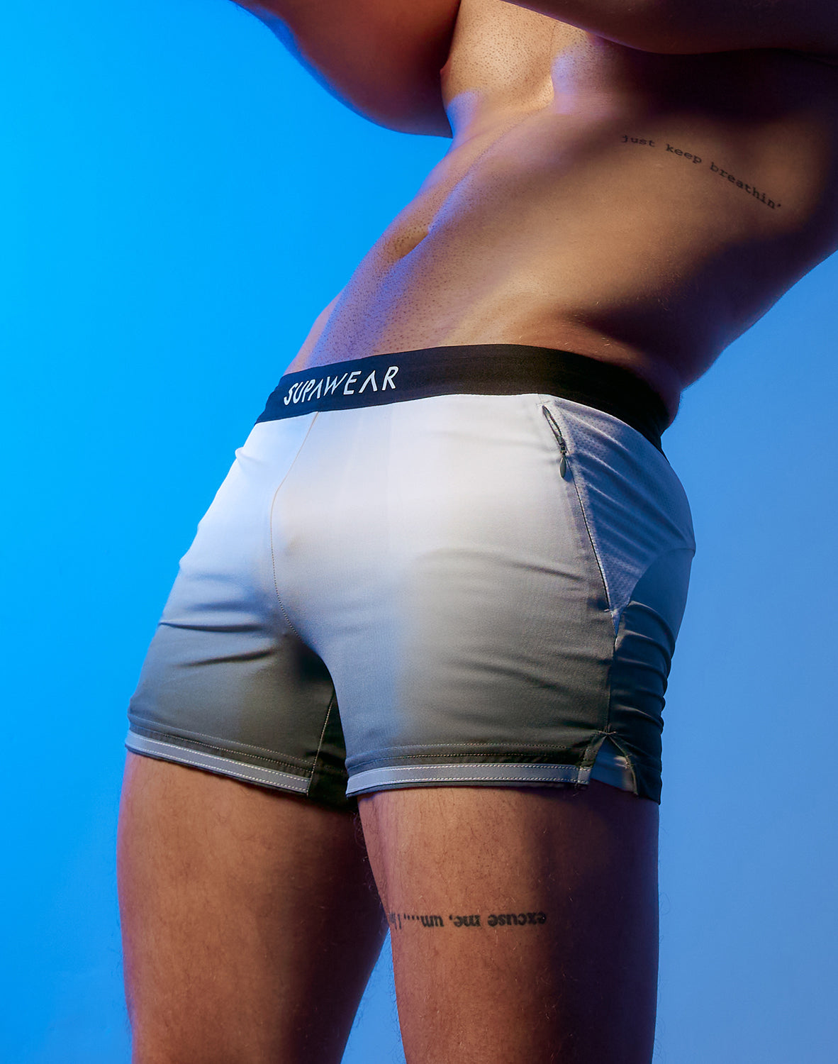 Black Supawear SPR Performance Shorts by CITYBOYZ★USA with a vibrant gradient design, ideal for athletic and active wear.